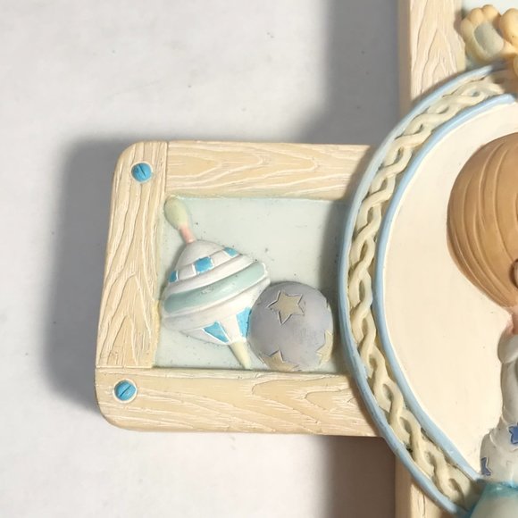 Vintage Baby Boy Cross Jesus Loves Me Precious Moments 8 x 5" Teddy Bear Blue - Picture 8 of 16